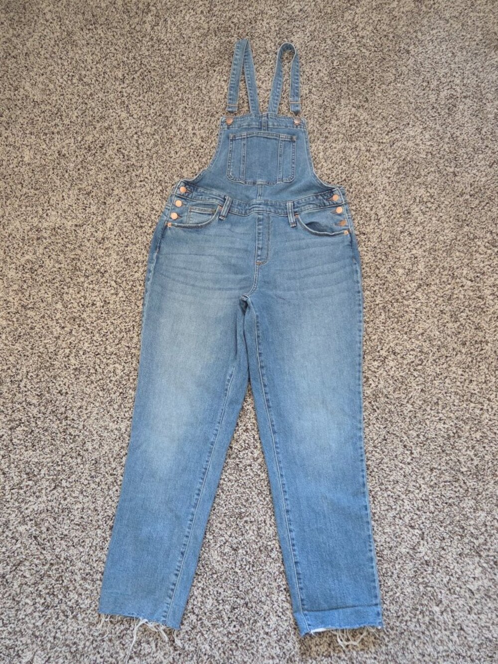 Universal Thread Denim Overalls Womens 8 Medium Wash Crop Raw Hem Stretch Bibs
